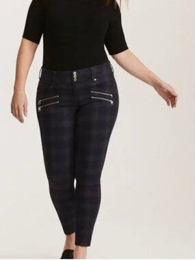 Torrid Moto Plaid Jeggings Size 20 Blue Whimsy Goth Punk Stretch Jeans